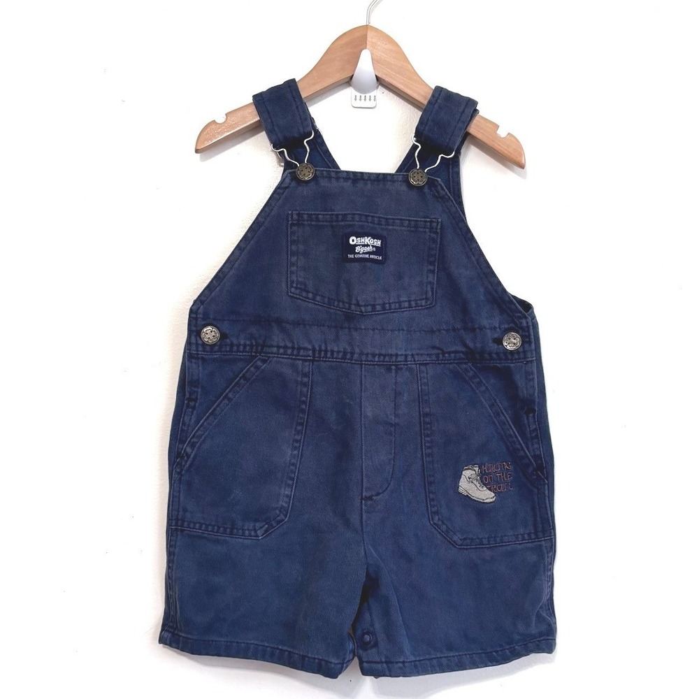 OshKosh Kids Vestbak Hiking Shortall Overalls 3T Blue Canvas Vintage Embroidered